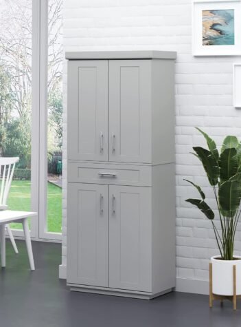 72" Kitchen Pantry Cabinet, Freestanding Tall Storage Cabinet with 4 Doors, Drawer and 3 Adjustable Shelves for Dining Room, Gray